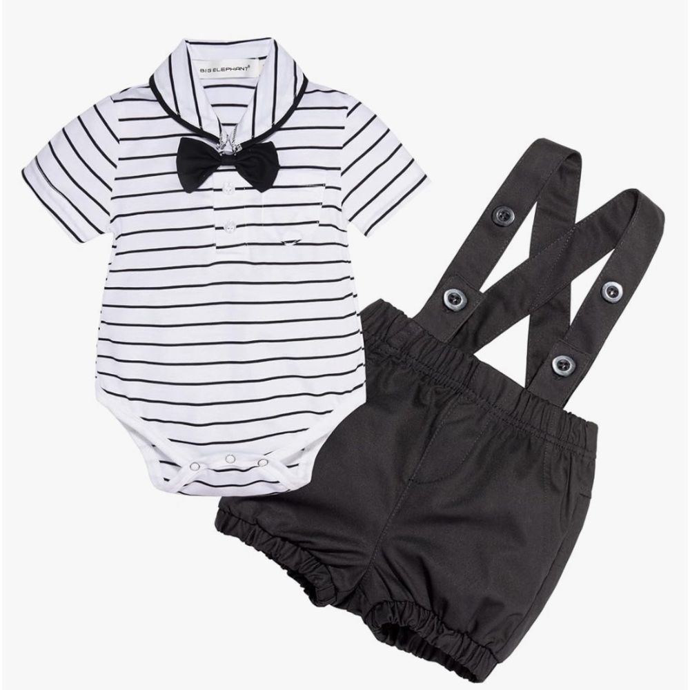 2pc NWT Short Slv  Dress Shirt Bow Tie Suspender Shorts Calvin Klein